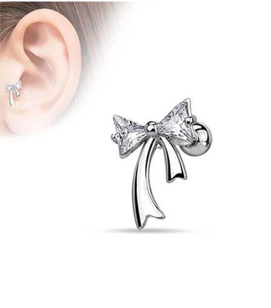 Bow Earring With Crystals Thickness 1 2mm Length 6mm Diameter Of A 4mm Bow Earring With Crystals Thickness 1 2mm Length 6mm Diameter Of A 4mm